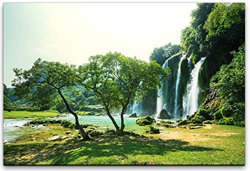 bestforhome 180x120cm Leinwandbild Wasserfall im Dschungel Ban Gioc Detian in Vietnam Leinwand auf Holzrahmen