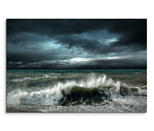 Modernes Bild 120x80cm Landschaftsfotografie - Stürmisches Meer mit Regenwolken
