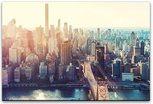 bestforhome 150x100cm Leinwandbild New York City mit Blick auf die Brooklyn Bridge Leinwand auf Holzrahmen