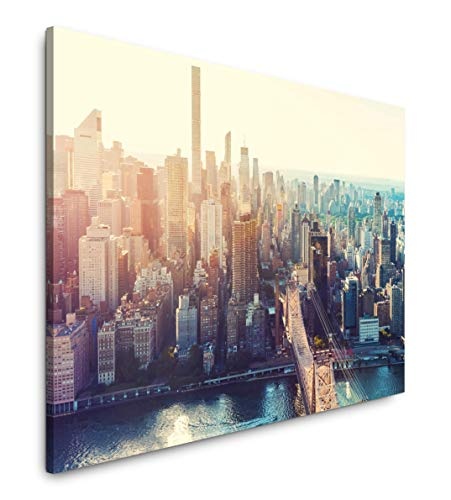 bestforhome 150x100cm Leinwandbild New York City mit Blick auf die Brooklyn Bridge Leinwand auf Holzrahmen