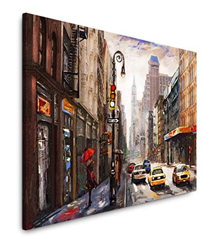 bestforhome 180x120cm Leinwandbild gemalt New York mit Yellow Taxi Cab Leinwand auf Holzrahmen