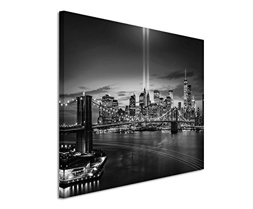 50x70cm Wandbild Fotoleinwand Bild in Schwarz Weiss New York Brooklyn Bridge Manhattan River Hudson Boot