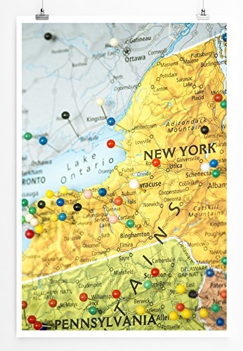 Best for home Artprints - Künstlerische Fotografie - Landkarte von New York USA- Fotodruck in gestochen scharfer Qualität