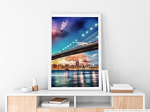 Best for home Artprints - Urbane Fotografie - Manhattan Bridge Hängebrücke East River in New York City Lower Manhattan (Chinatown) und Brooklyn - Fotodruck in gestochen scharfer Qualität