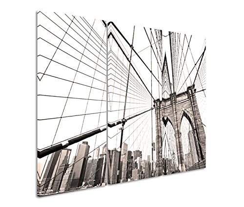 Modernes Bild 3 teilig je 40x90cm Architekturfotografie - Brooklyn Bridge in New York in den USA