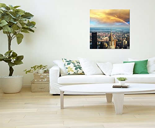 120x80cm - New York Skyline Regenbogen Sonne - Bild auf Keilrahmen modern stilvoll - Bilder und Dekoration