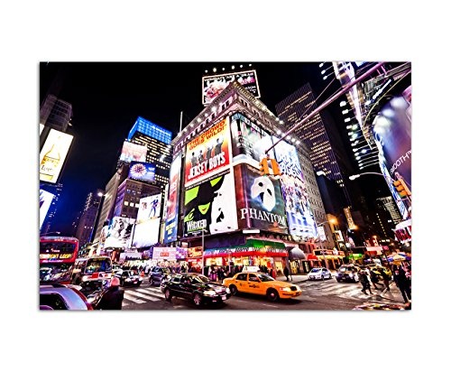 120x80 cm - Times Square in New York City in der Nacht an der Kreuzung Broadway und Seventh Avenue - Bild auf Keilrahmen modern stilvoll - Bilder und Dekoration