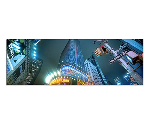 Wandbild auf Leinwand als Panorama in 120x40 cm New York Times Square bei Nacht Leuchtreklamen