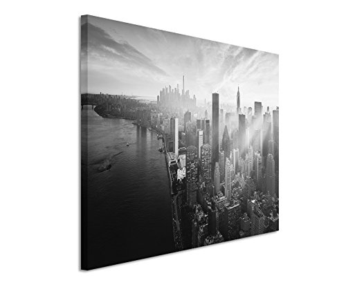 50x70cm Wandbild Fotoleinwand Bild in Schwarz Weiss New York City Sonnenstrahlen