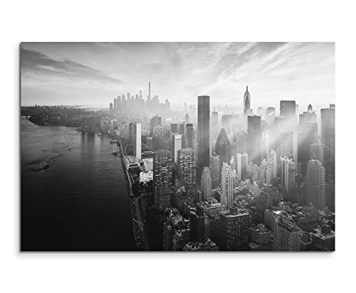 50x70cm Wandbild Fotoleinwand Bild in Schwarz Weiss New York City Sonnenstrahlen