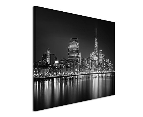 50x70cm Wandbild Fotoleinwand Bild in Schwarz Weiss Stadt Gebäude New York -city Manhattan Nacht