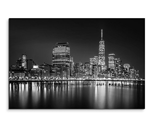 50x70cm Wandbild Fotoleinwand Bild in Schwarz Weiss Stadt Gebäude New York -city Manhattan Nacht