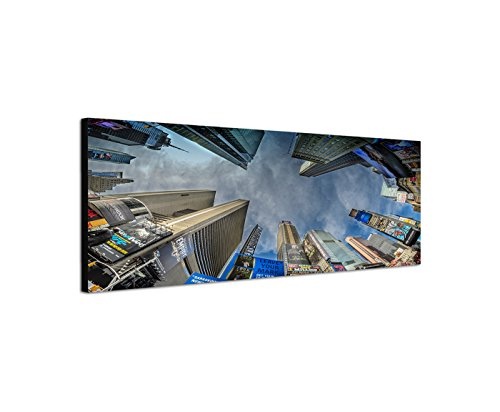 Wandbild auf Leinwand als Panorama in 120x40cm New York Times Square Hochhäuser Himmel