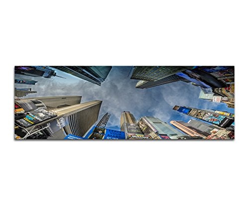 Wandbild auf Leinwand als Panorama in 120x40cm New York Times Square Hochhäuser Himmel