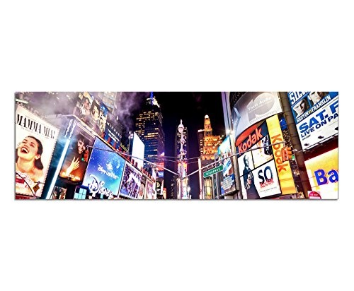 Wandbild auf Leinwand als Panorama in 120x40cm New York Broadway Leuchtreklamen