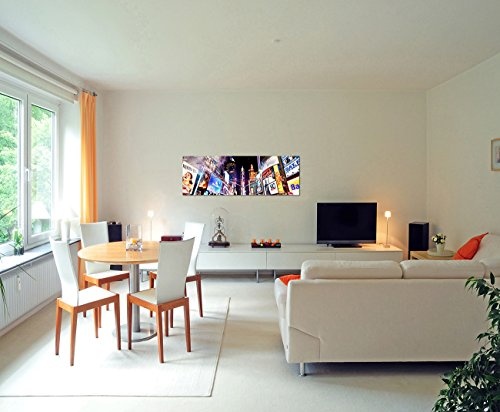 Wandbild auf Leinwand als Panorama in 120x40cm New York Broadway Leuchtreklamen