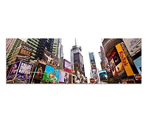 Wandbild auf Leinwand als Panorama in 120x40cm New York Times Square Broadway Menschen