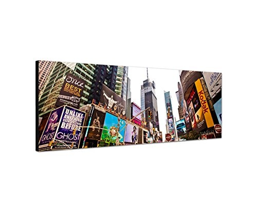 Wandbild auf Leinwand als Panorama in 120x40cm New York Times Square Broadway Menschen