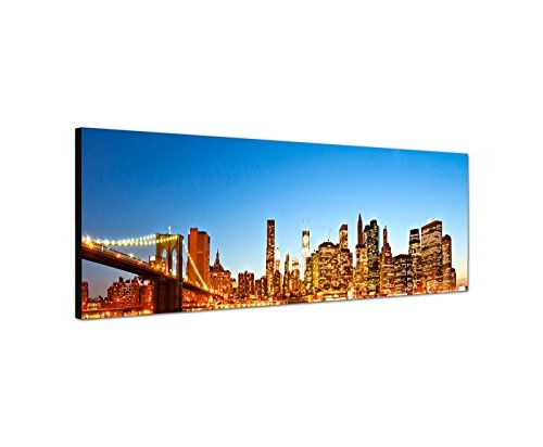 Wandbild auf Leinwand als Panorama in 120x40cm New York Manhattan Skyline Wasser