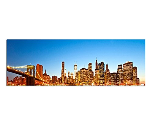 Wandbild auf Leinwand als Panorama in 120x40cm New York Manhattan Skyline Wasser