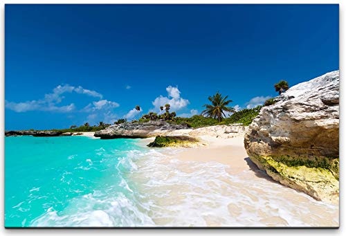 bestforhome 180x120cm Leinwandbild tropischer Strand mit Felsen und weißen Sand Leinwand auf Holzrahmen
