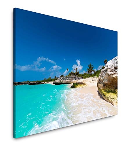 bestforhome 180x120cm Leinwandbild tropischer Strand mit Felsen und weißen Sand Leinwand auf Holzrahmen