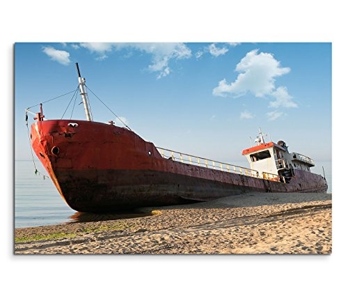 Modernes Bild 120x80cm Landschaftsfotografie - Fischerboot am blauen Himmel