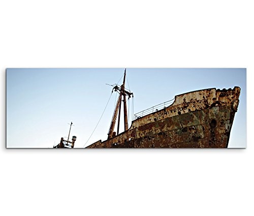Modernes Bild 120x40cm Künstlerische Fotografie - Altes rostiges Schiff am Ufer