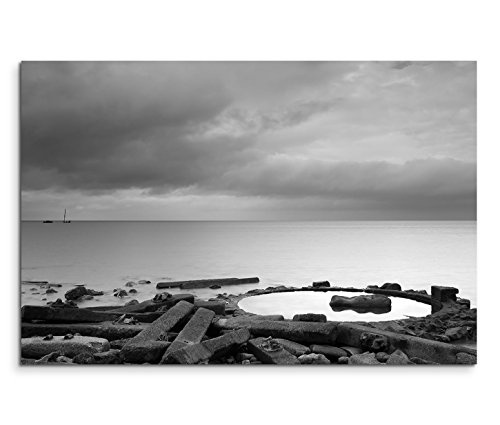 Modernes Bild 120x80cm Landschaftsfotografie - Einsames Meer in Ayrshire Groynes in Schottland
