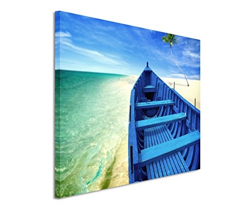 Modernes Bild 90x60cm Künstlerische Fotografie - Blaues Boot am Traumstrand
