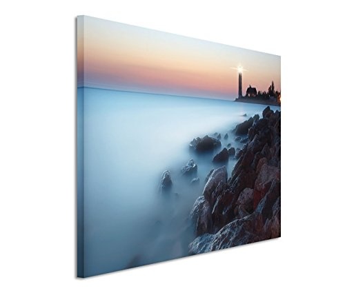 Modernes Bild 120x80cm Landschaftsfotografie - Felsenküste mit Leuchtturm bei Nebel