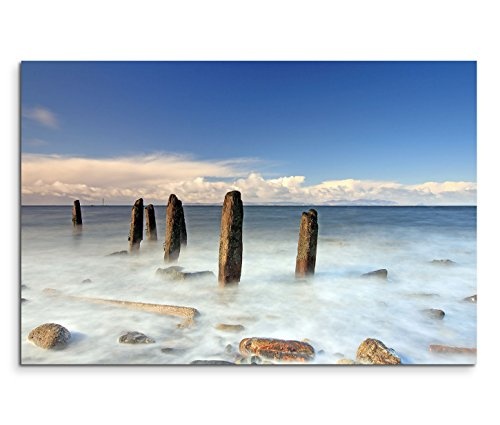 Modernes Bild 120x80cm Landschaftsfotografie - Sonniges Meer in Ayrshire Groynes in Schottland