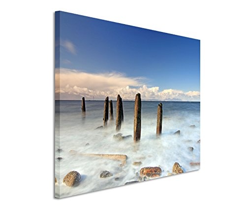 Modernes Bild 120x80cm Landschaftsfotografie - Sonniges Meer in Ayrshire Groynes in Schottland