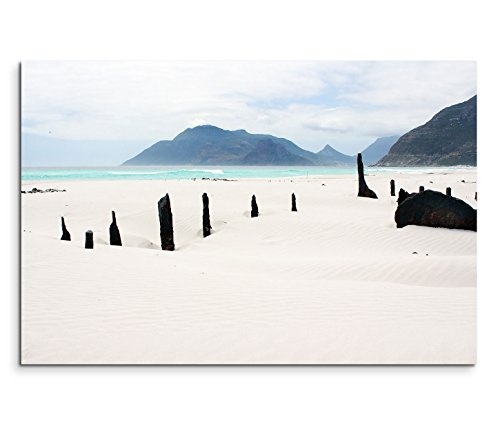 Modernes Bild 90x60cm Landschaftsfotografie - Weißer Sandstrand mit Wrack
