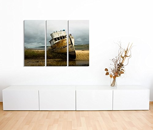 Modernes Bild 3 teilig je 40x90cm Künstlerische Fotografie - Verlassener Kutter