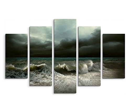 Modernes Bild 150x100cm Landschaftsfotografie - Graue Meeresbrandung