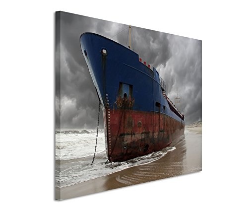 Modernes Bild 120x80cm Künstlerische Fotografie - Mächtiges Frachtschiff am Strand