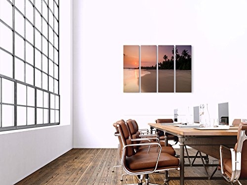 4 teiliges Canvas Bild 4x30x90cm Tropical Beach - Sonnenuntergang am Meer