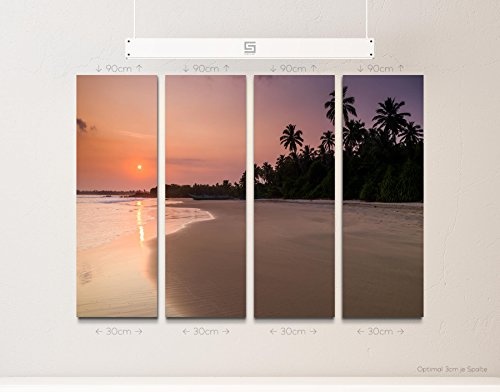 4 teiliges Canvas Bild 4x30x90cm Tropical Beach - Sonnenuntergang am Meer