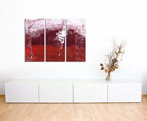 Abstrakte Kunst 130x90 cm 3teiliges Leinwandbild Fotoleinwand rot weinrot weiß gemalt