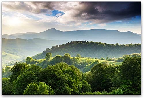 bestforhome 120x80cm Leinwandbild Berge mit grünen Bäumen im Sommer Leinwand auf Holzrahmen