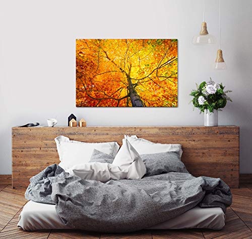 bestforhome 150x100cm Leinwandbild Baum im Herbst mit gelben und roten Blättern Leinwand auf Holzrahmen