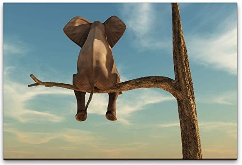 bestforhome 180x120cm Leinwandbild Elefant Sitz auf einem Baum in der Wüste Leinwand auf Holzrahmen