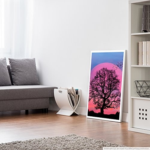 Best for home Artprints - Collage - Baum Silhouette vor Supermond- Fotodruck in gestochen scharfer Qualität
