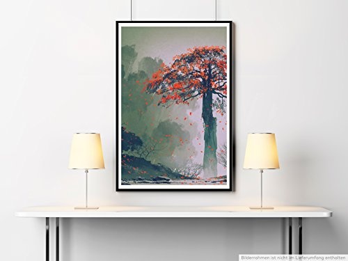 Best for home Artprints - Bild - Einsamer Baum mit roten Blättern- Fotodruck in gestochen scharfer Qualität