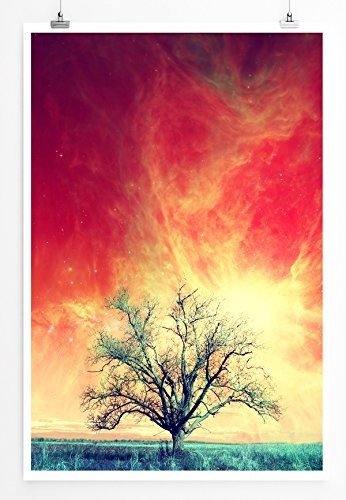 Best for home Artprints - Künstlerische Fotografie - Rote Alienlandschaft mit Baum- Fotodruck in gestochen scharfer Qualität