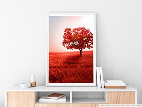 Best for home Artprints - Art - Einsamer Baum in roter Landschaft- Fotodruck in gestochen scharfer Qualität