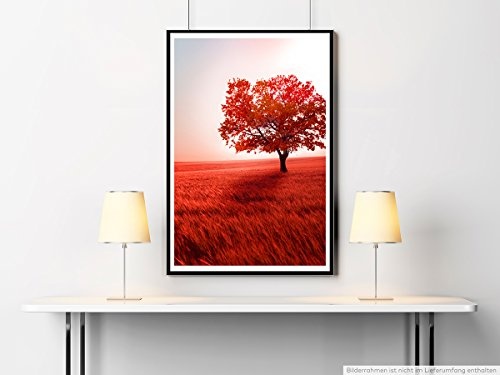 Best for home Artprints - Art - Einsamer Baum in roter Landschaft- Fotodruck in gestochen scharfer Qualität