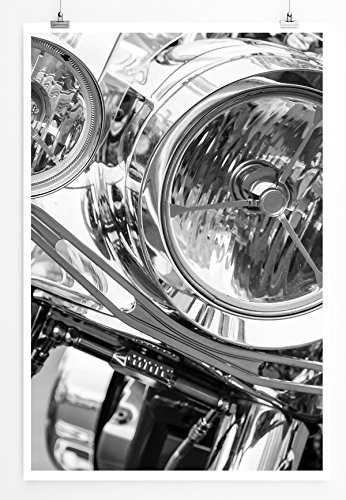 Best for home Artprints - Künstlerische Fotografie - Motorrad Lichter schwarz weiß- Fotodruck in gestochen scharfer Qualität
