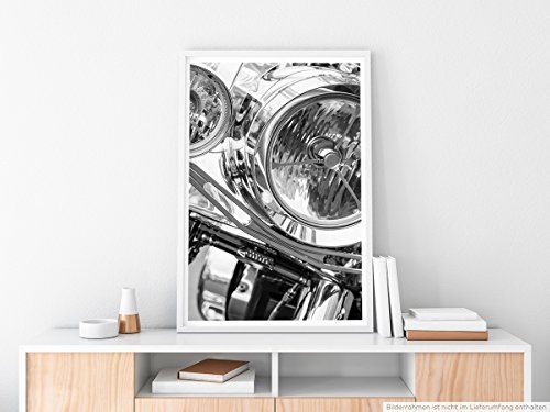 Best for home Artprints - Künstlerische Fotografie - Motorrad Lichter schwarz weiß- Fotodruck in gestochen scharfer Qualität